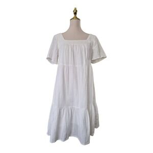 Rails Valentina White Gauze Mini Dress Women's Small Square Neck Flutter Sleeve